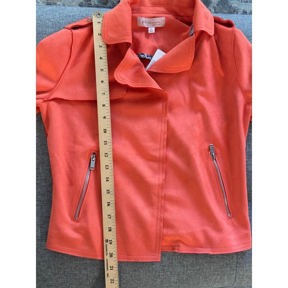 Philosophy Republic Clothing Orange‎ Faux Suede Moto Jacket Womens XS Cut Sewn
